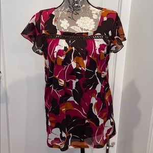 Brown and fuchsia flower blouse top